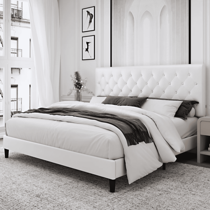 Faux Leather Platform Bed - Exclusive Deal on Stylish Furniture at Unbeatable Bargain.