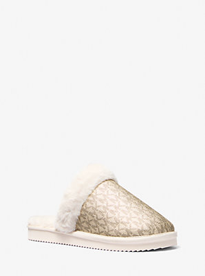 Liddy Metallic Signature Logo and Faux Fur Slipper - Unbeatable Bargain on Luxe Slippers.