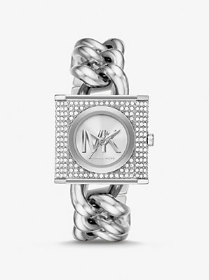Mini Lock Pavé Silver-Tone Chain Watch - Deep Discount on Luxe Timepiece
