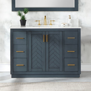Petrolia 48 Single Bathroom Vanity Set - Unbeatable Bargain on Grain White Engineered Stone Countertop