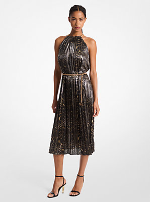 Pleated Metallic Halter Dress - Unbeatable Bargain on Metallic Halter Dress