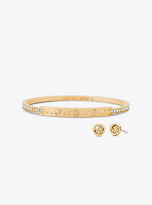 Precious Metal-Plated Brass Pavé Logo Engraved Jewelry Gift Set - Unbeatable Bargain Deal of the Season