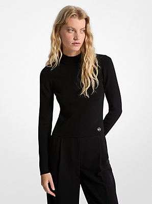 Ribbed Stretch Knit Mock Neck Sweater - Unbeatable Bargain on Soft Comfort.