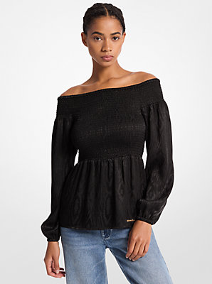 Smocked Moiré Jacquard Off-The-Shoulder Top - Exclusive Deal on Fashionable Comfort