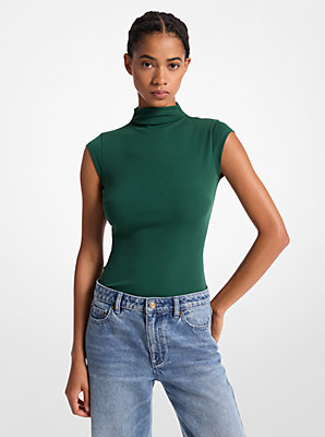 Stretch Cotton Blend Funnel-Neck Top - Exclusive Deal Unbeatable Bargain