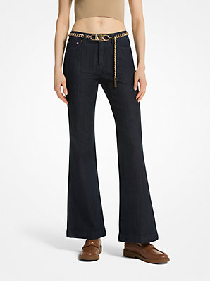 Stretch Denim Belted Flared Jeans - Exclusive Deal on Comfortable Denim Flares