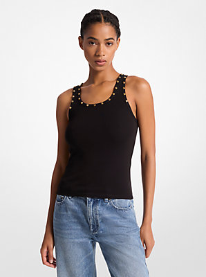 Studded Stretch Cotton Blend Tank Top - Unbeatable Bargain on Women's Fashion Must-Haves.