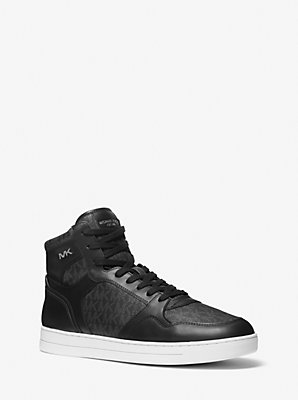 Unbeatable Bargain: Jacob Leather and Signature Logo High-Top Sneaker - Lowest Price Guaranteed.